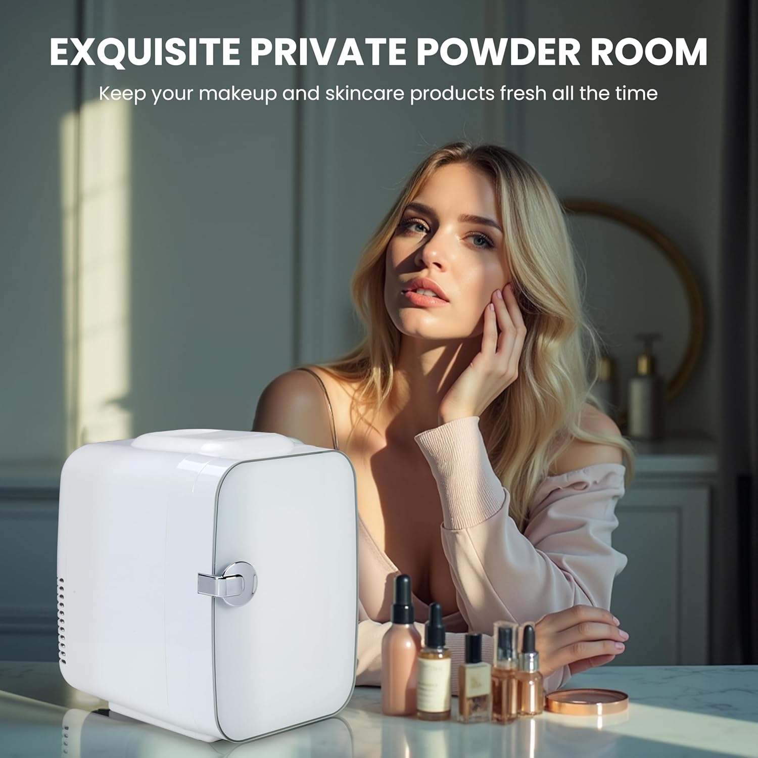 Mini 4L 6 Can, Small Refrigerator For Bedroom, Office, Dorm And Car Portable Cooler & Warmer Compact Fridge For Beverage, Skincare And Food, White White Plastic