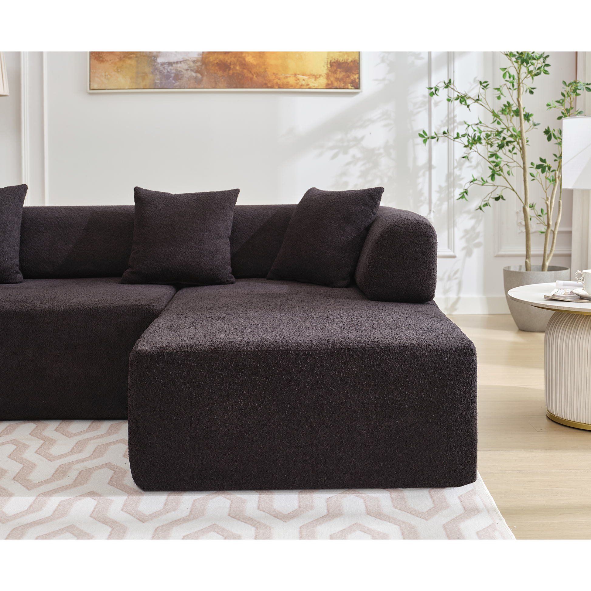 Arrived Modern Minimalist 140" L Shape Couch ,No Assembly Required,Boucle,Modular Sofa ,Couch With Chaise,Free Combination Foam Filled Sofa, 4 Seats,Black Black Polyester Primary Living Space Soft Modern Foam Polyester 4 Seat