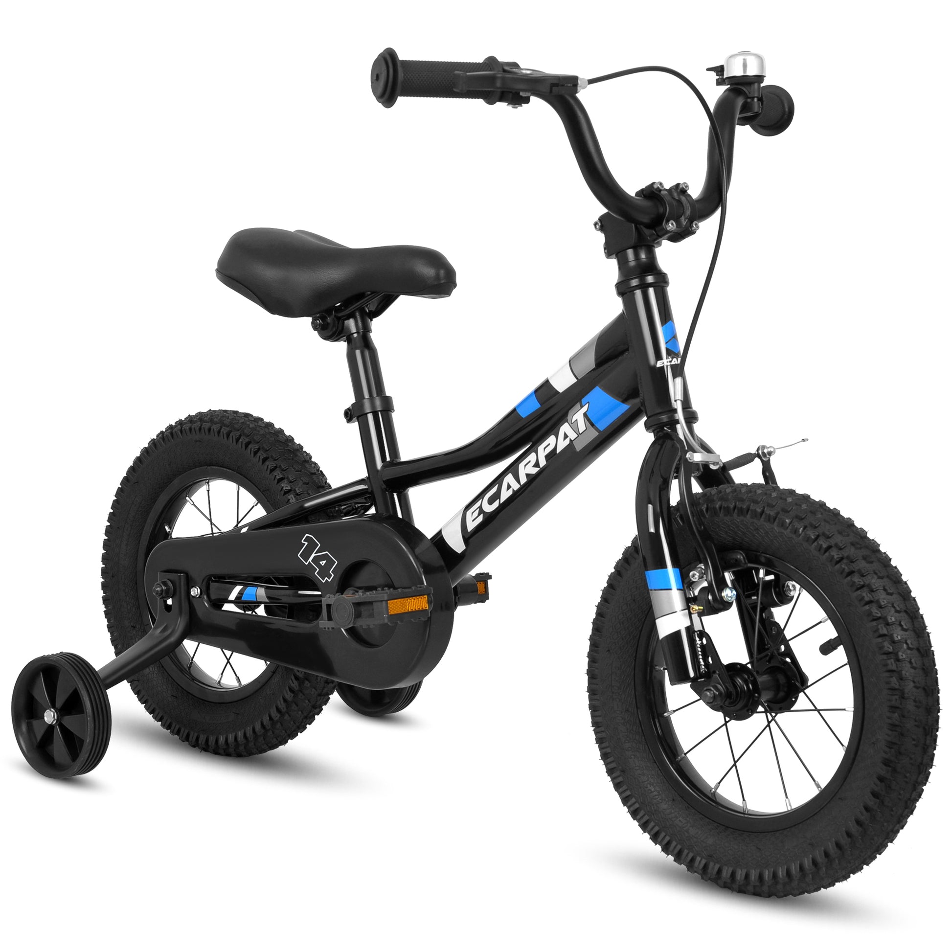 A14117 Ecarpat Kids' Bike 14 Inch Wheels, 1 Speed Boys Girls Child Bicycles For2 4Years, With Removable Training Wheels Baby Toys, Front V Brake, Rear Holding Brake Black Cute Polyurethane Foam 3 To 4 Years Carbon Steel Outdoor