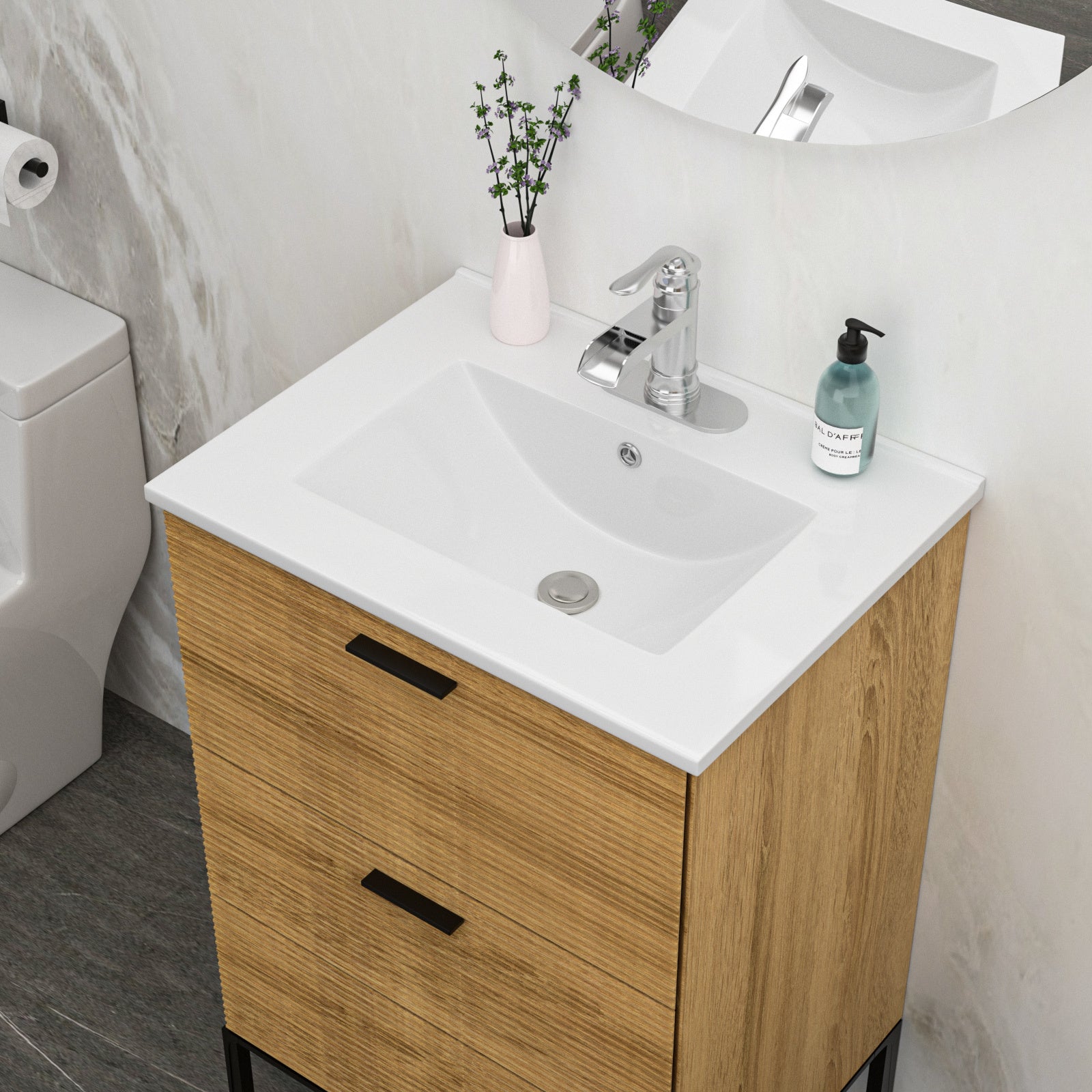 24"X18" White Rectangular Single Vanity Top With 1 Faucet Hole And Overflow Sink Only White Ceramic