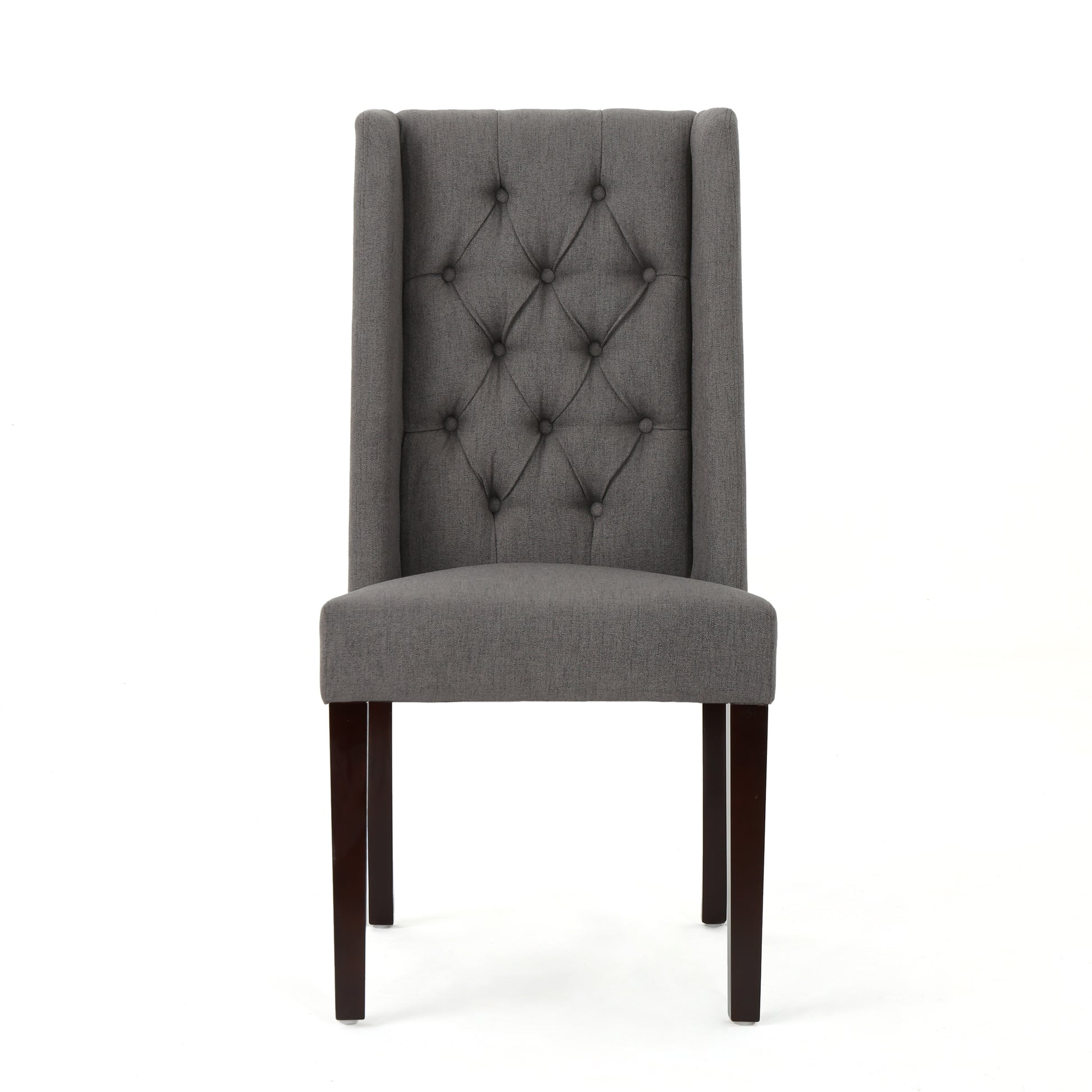 Dining Chair Dark Grey Wood Fabric