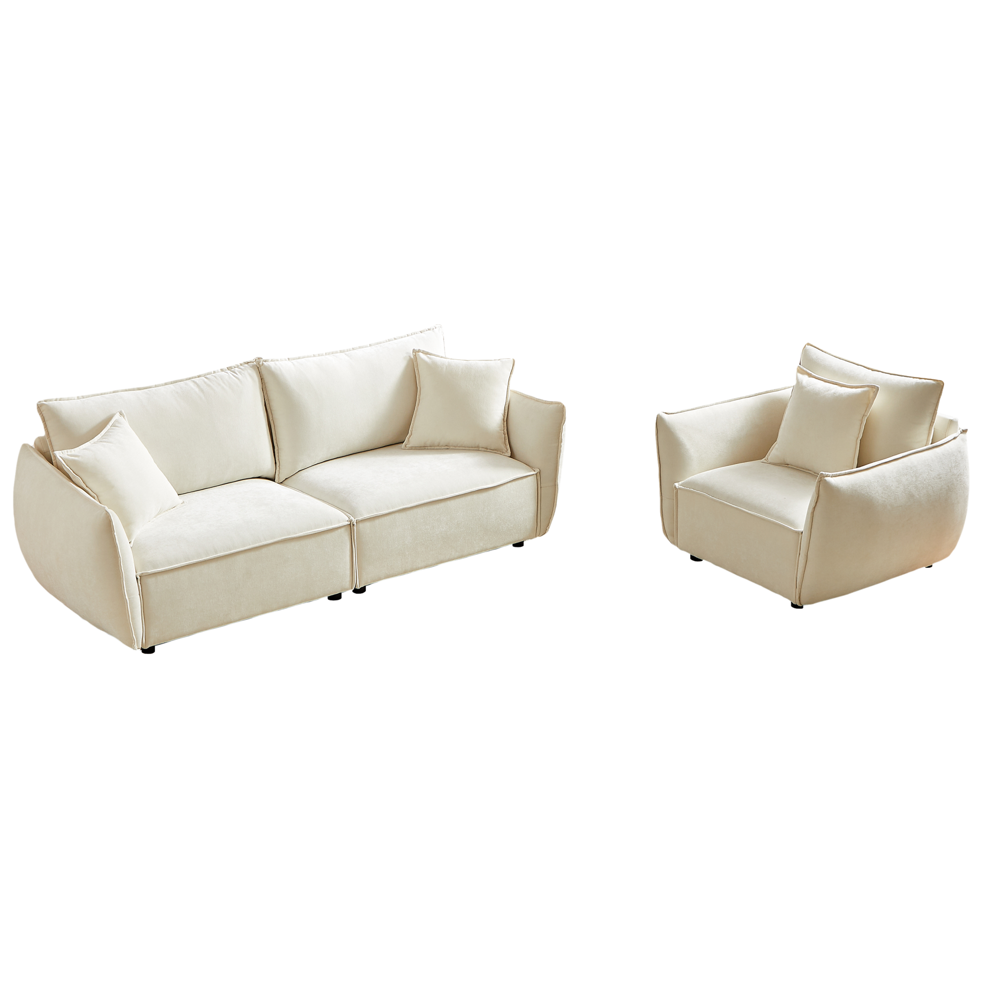 3 Seater 1 Seater Combo Sofa Modern Living Room Sofa, Linen Fabric Sofa, Wooden Frame With 3 Pillows, Apartment Sofa Furniture Beige Chenille Wood Primary Living Space Pine Foam Fabric 4 Seat