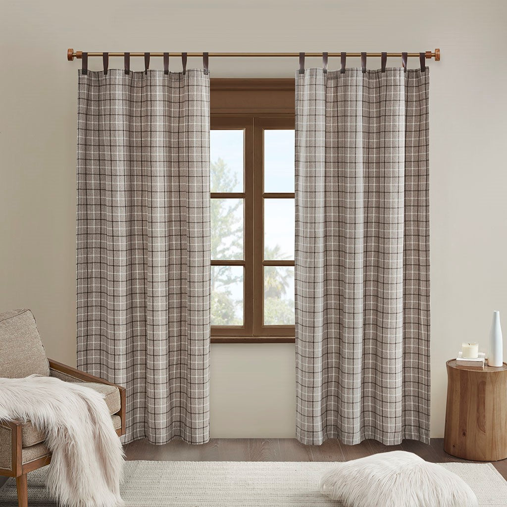 Plaid Faux Leather Tab Top Curtain Panel With Fleece Lining Only 1 Pc Panel Multicolor Polyester