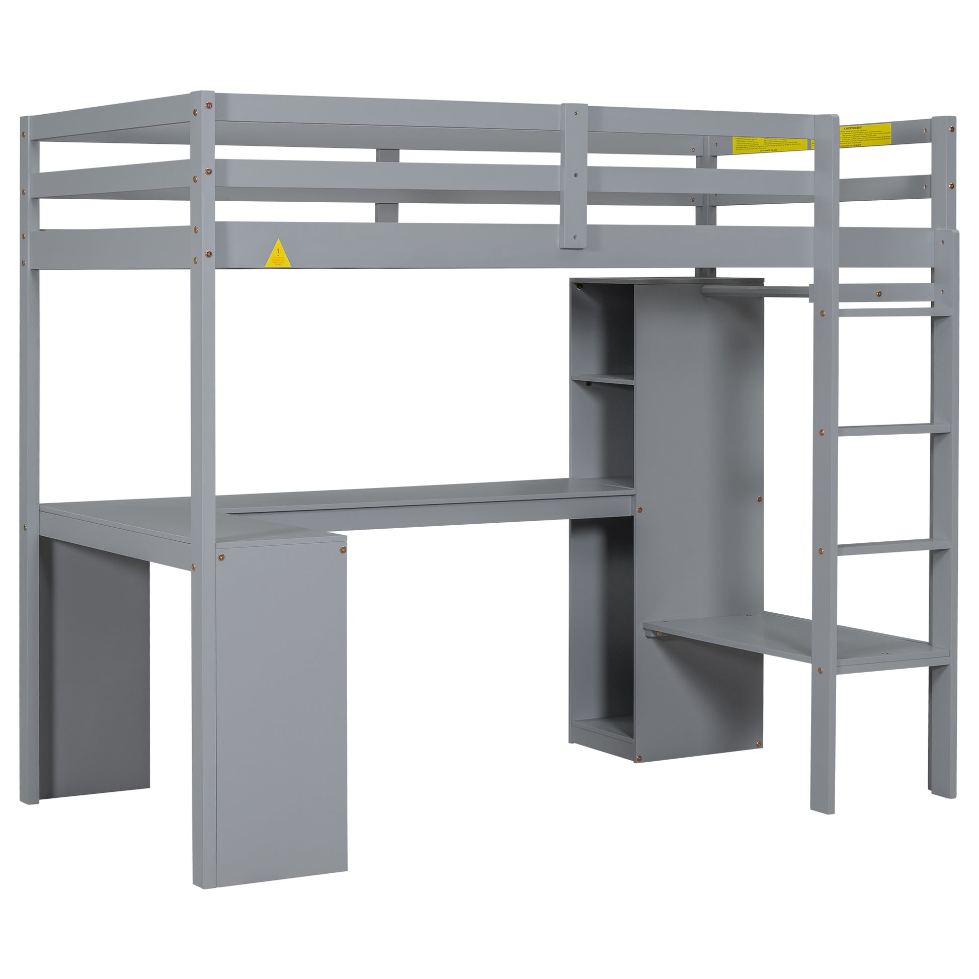 Twin Size Loft Bed With L Shaped Desk, Wardrobe And Storage Shelves, Grey Expected Arrival Time: 8.31 Box Spring Not Required Twin Grey Wood Bedroom Solid Wood Mdf