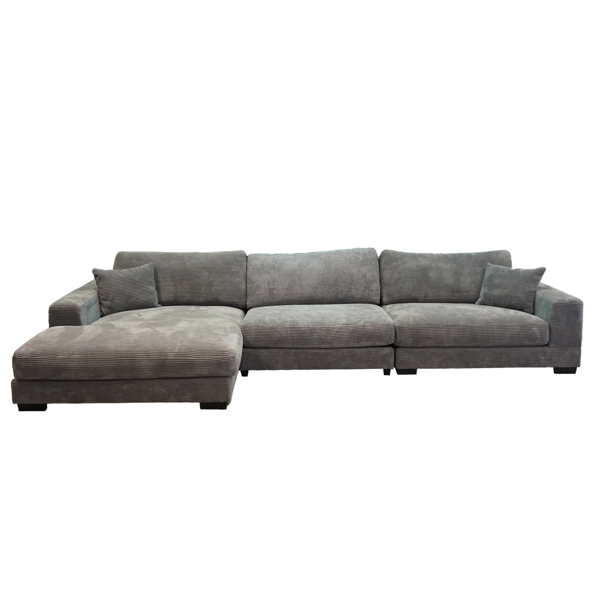 Bella Grey Corduroy Left Facing 3 Piece Sectional Grey Wood Corduroy 4 Seat