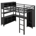 Metal Loft Bed With Wardrobe And L Shaped Desk, Full Size Loft Bed With Storage Cubes And Shelves, Heavy Duty Loft Bed For Kids Teens Adults, Black Pre Sale Date: August 10Th Full Black Metal