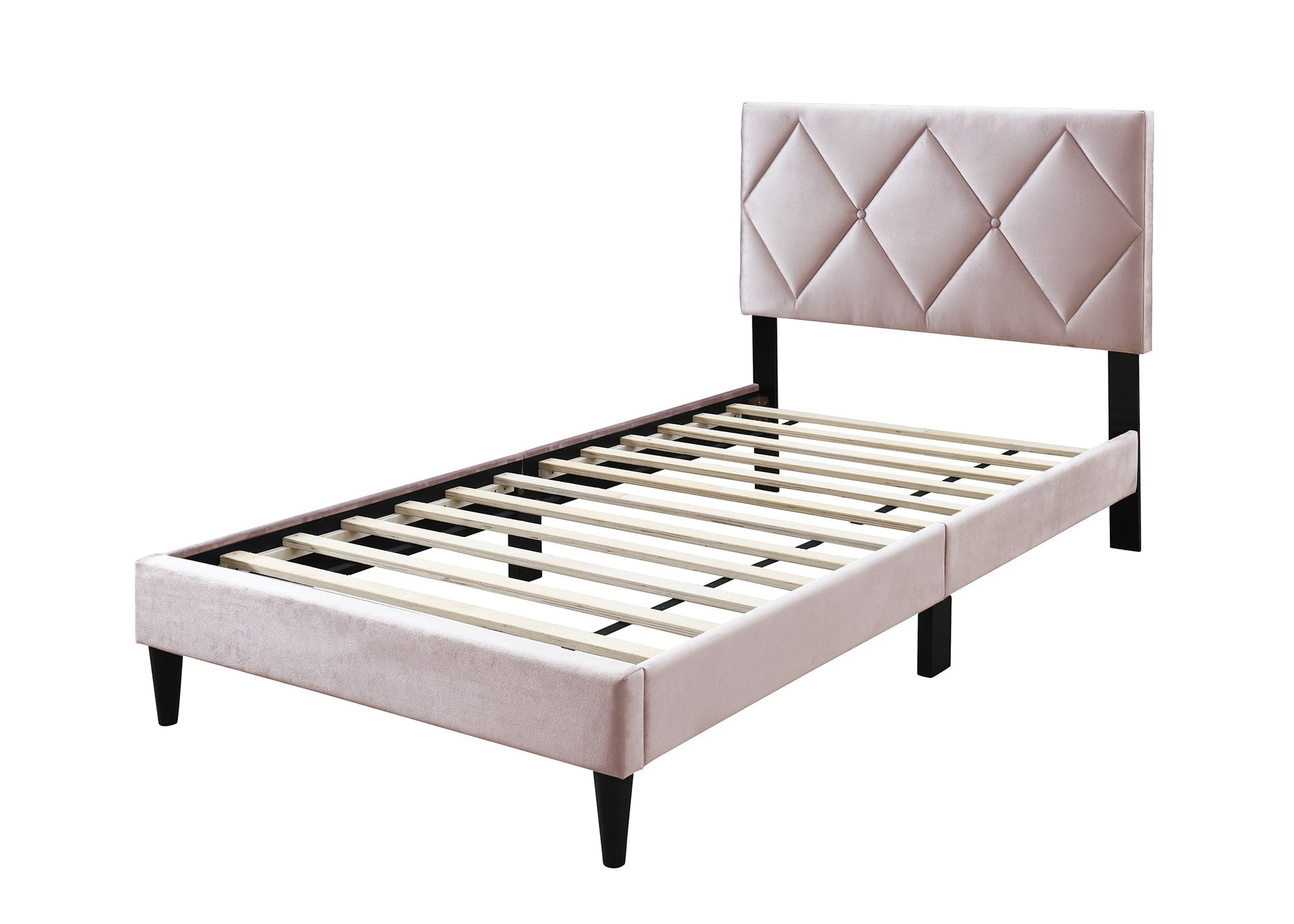 Full Size Bed W Adjustable Headboard 1Pc Bedframe, Light Pink Velvet Upholstered Youth Bedroom Furniture Box Spring Not Required Full Light Pink Wood Bedroom Classic,Contemporary,Mid Century Modern,Modern Bed Frame Foam Velvet Particle Board Mdf