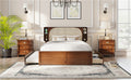 Queen Size Rattan Headboard Bed With Two Drawers And Trundle, Walnut Queen Walnut Solid Wood Mdf