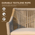 Bar Stools Set Of 2, Outdoor Counter Height Bar Chairs With Arm And Backrest, Aluminum Tall Bar Stools With Cushion Modern Textilene Rope Boho Barstools For Garden, Pool, Patio, Kitchen Square Backres Yes Khaki Garden & Outdoor 2 Person Seating Group