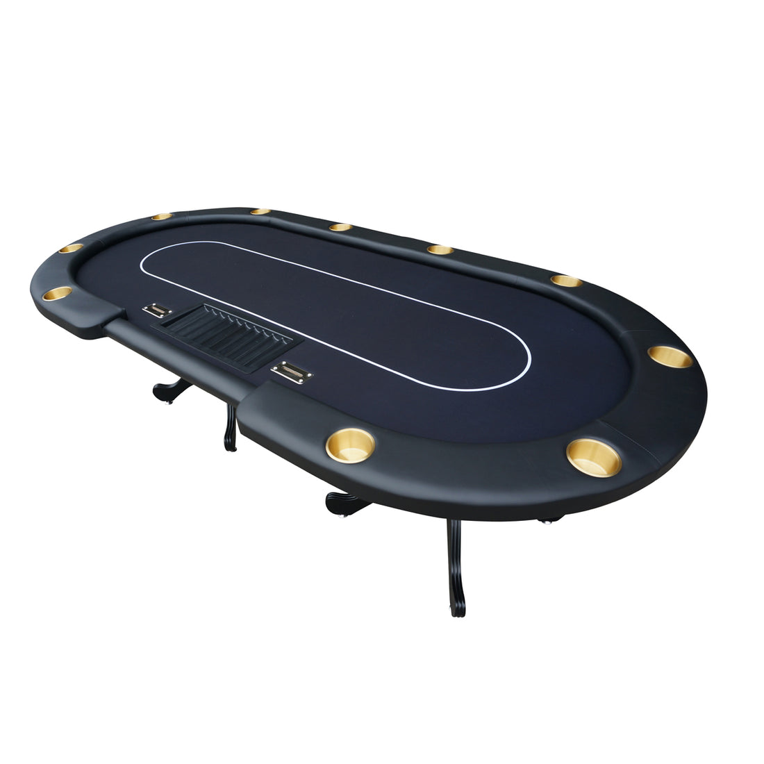 96" Poker Table For Texas Holdem Casino Game Premium Aura Oval With Waterproof Felt Cup Holders Chips Tray Drop Box Black Black Primary Living Space Modern Wood