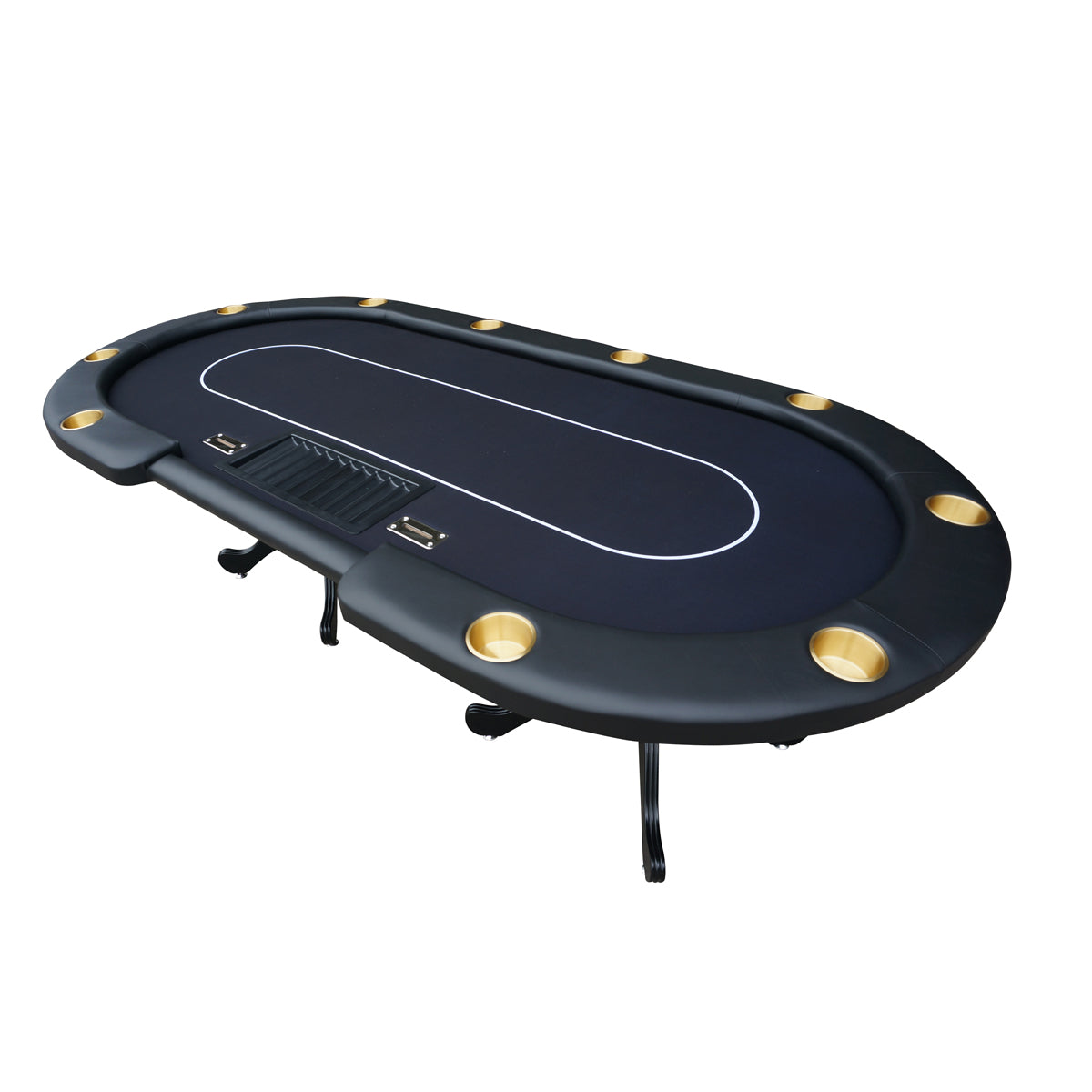 96" Poker Table For Texas Holdem Casino Game Premium Aura Oval With Waterproof Felt Cup Holders Chips Tray Drop Box Black Black Primary Living Space Modern Wood