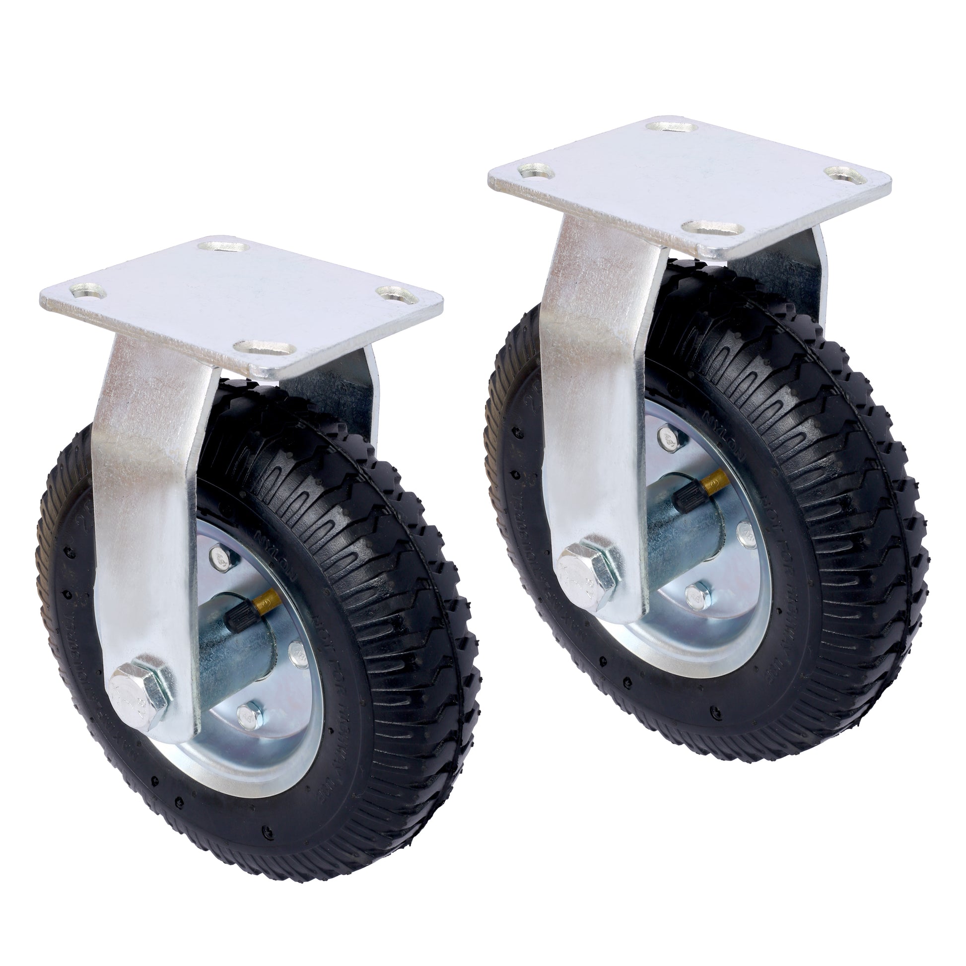 4Pcs 8In Caster Pneumatic Tire 2Pcs Swivel 2Pcs Rigid , Caster Wheel, Swivel Plate, Steel Hub With Ball Bearings, 5 8 Inch Bore Centered Axle Black Black Rubber