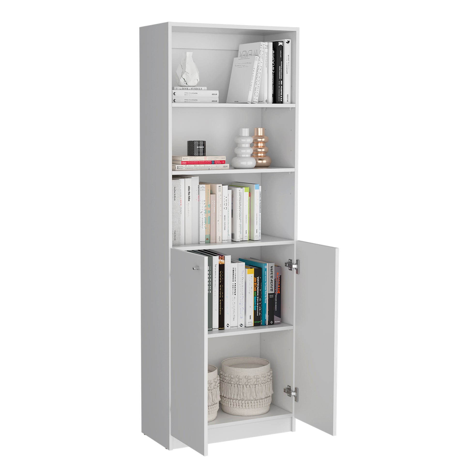 Micco 2 Piece 2 Piece Home Bookcase Set, 42" Wide With 8 Shelves And Double Door Cabinet, Living Room Set White White Particle Board