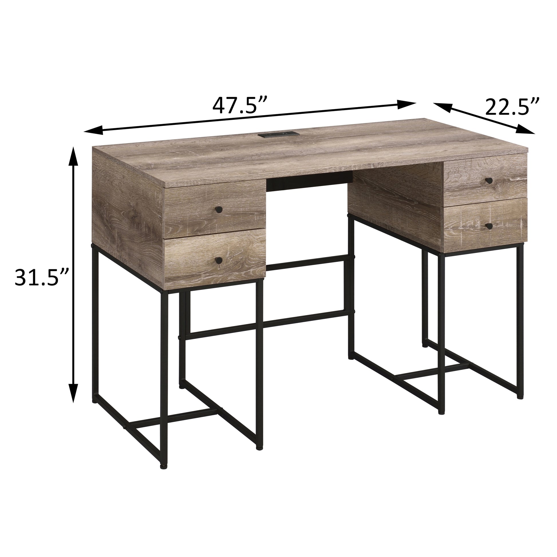 Rustic Oak And Black 4 Drawer Writing Desk Black Brown Writting Desk Office Modern Rectangular Drawers Desk Wood Metal Sled