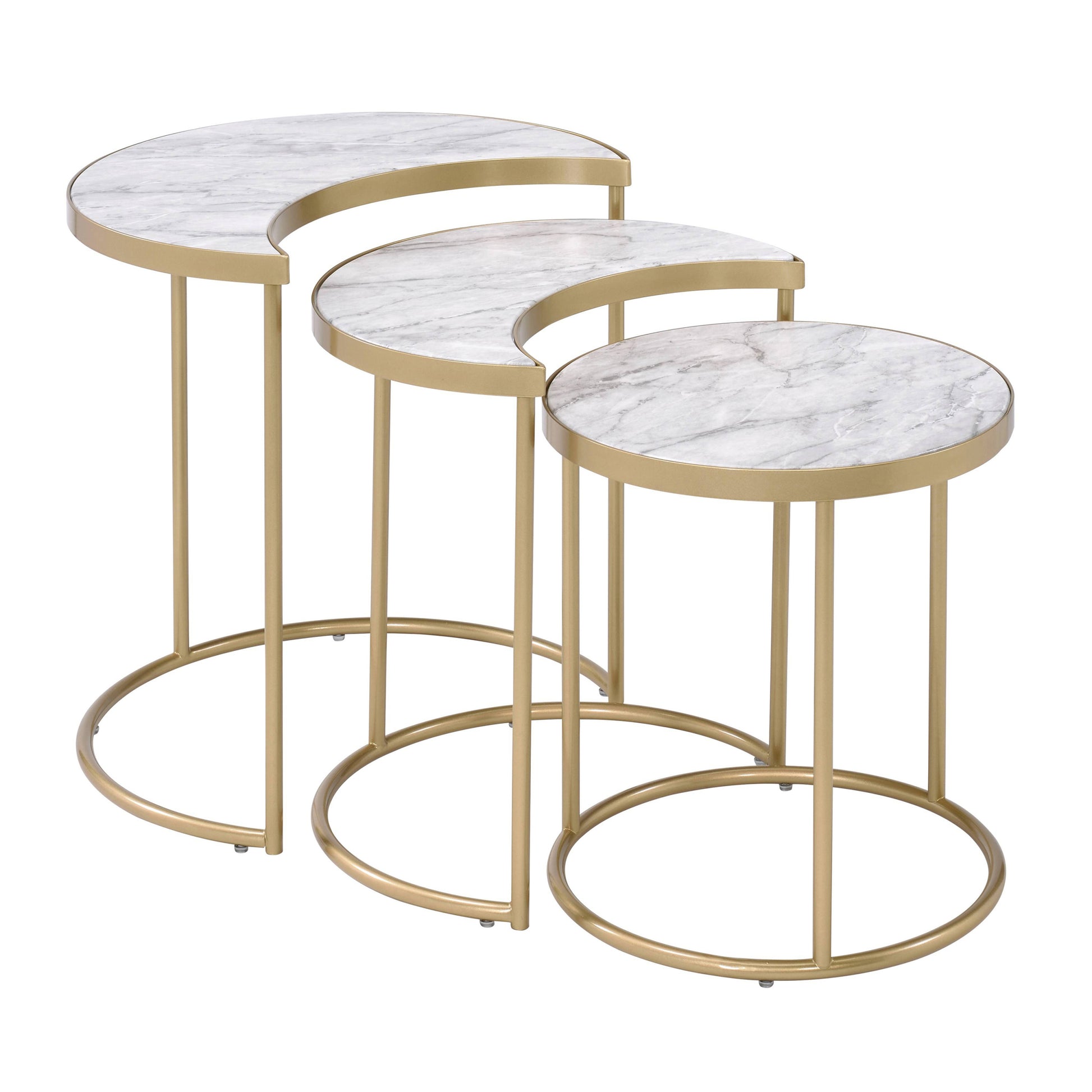 White And Gold 3 Piece Nesting Tables White Gold Primary Living Space Modern Round Wood Metal Sled