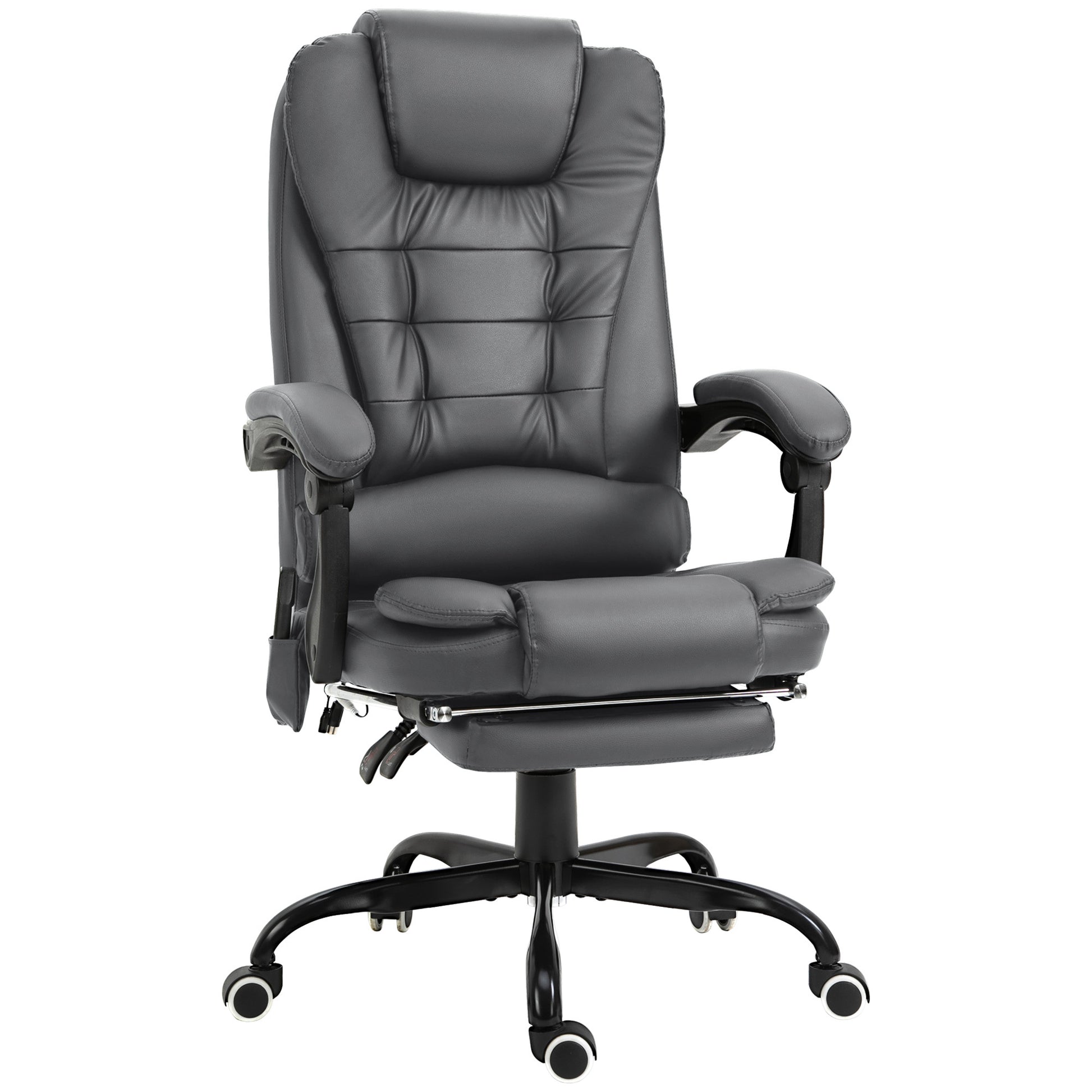 Vinsetto 7 Point Vibrating Massage Office Chair With Reclining Back, Gray Gray Faux Leather