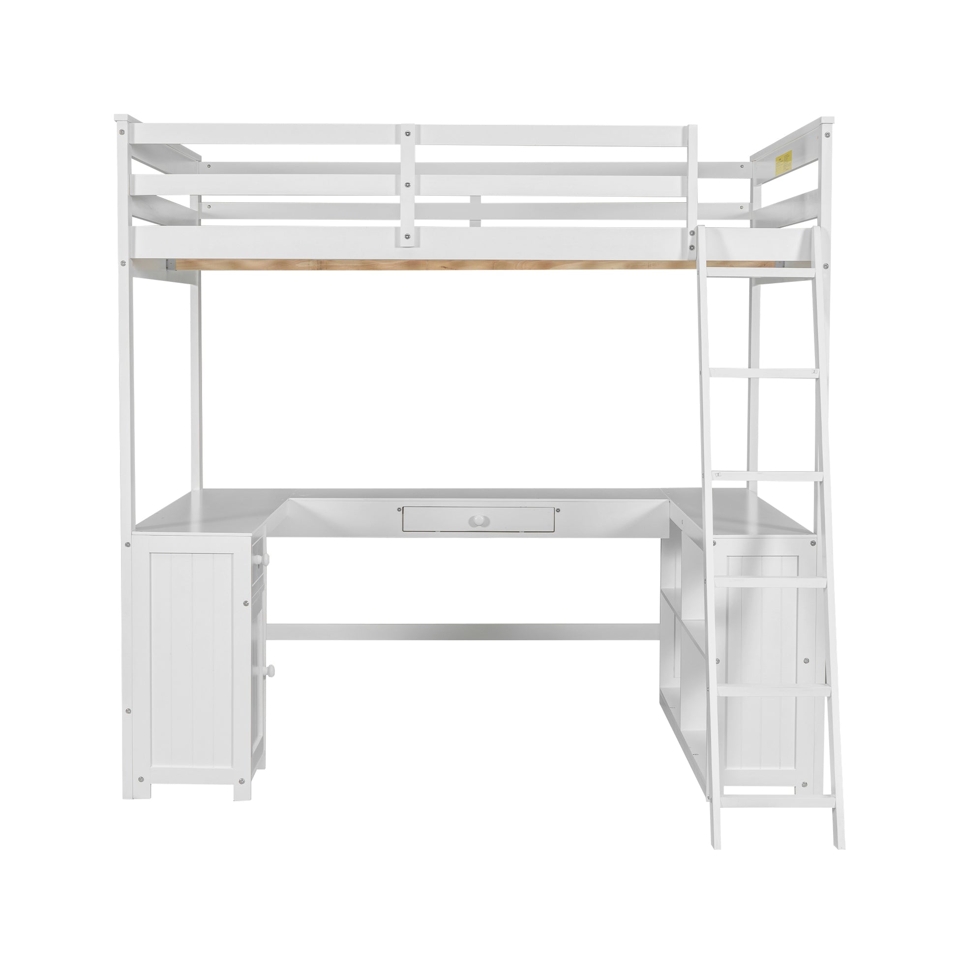 Full Size Loft Bed With U Shaped Desk, Drawers And Storage Shelves, White Box Spring Not Required Full White Wood Bedroom Solid Wood Mdf