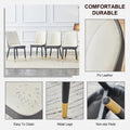 Table And Chair Set.The Table Has A Glass Top With Imitation Marble Pattern Stickers And Stainless Steel Golden Legs. Paried With Chairs With Pu Artificial Leather Backrest Cushions And Black Legs. White Gold Seats 6 Glass Metal
