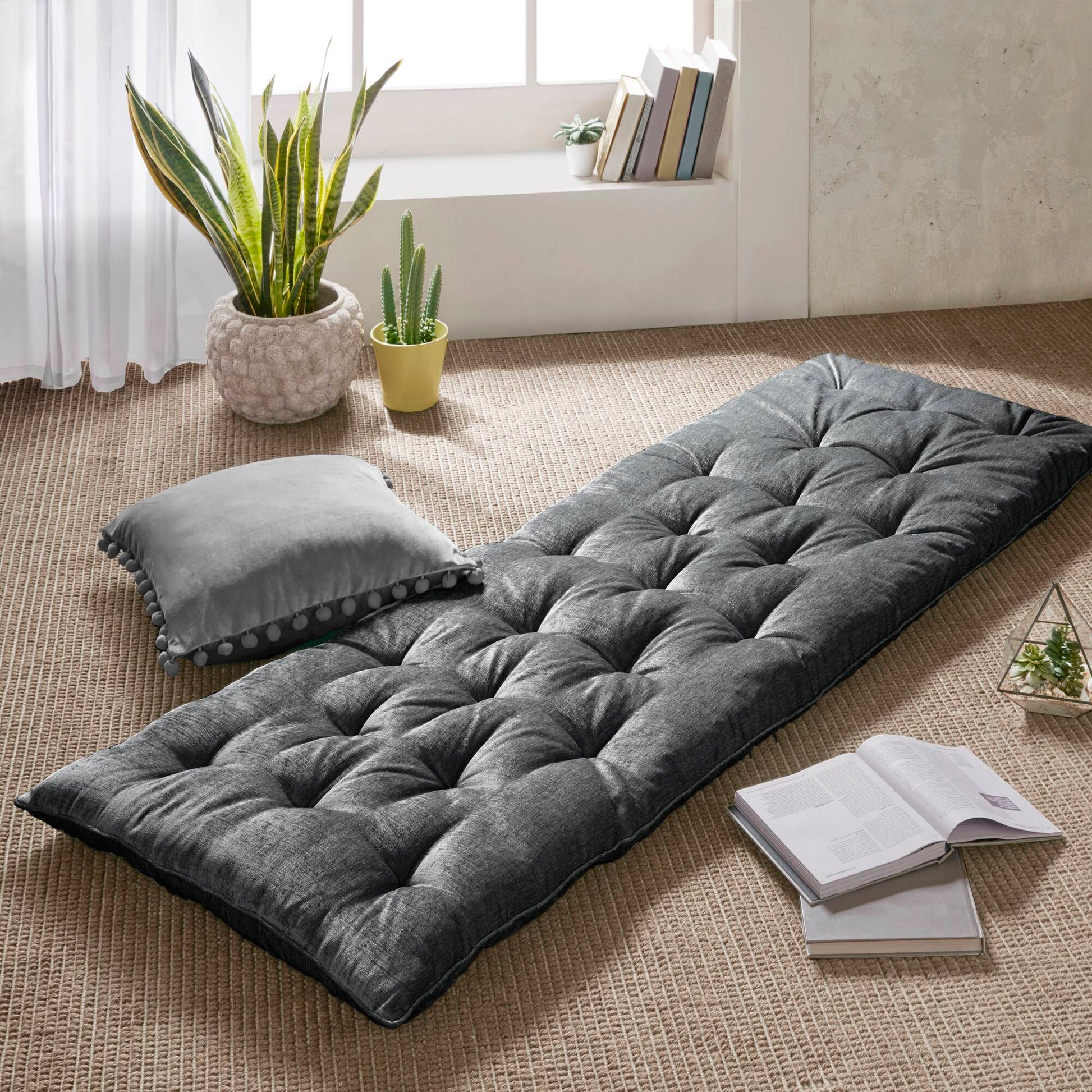 Poly Chenille Lounge Floor Pillow Cushion 27" X 74" Charcoal Polyester