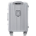 1Pc 24In Aluminum Frame Luggage With Usb Port, Vacation Carry On Suitcase With Spinner Wheels And Tsa Lock, Travel Trolley Case For Short Business Trips, Beach Holidays, Gray Silver Silver Abs Pc