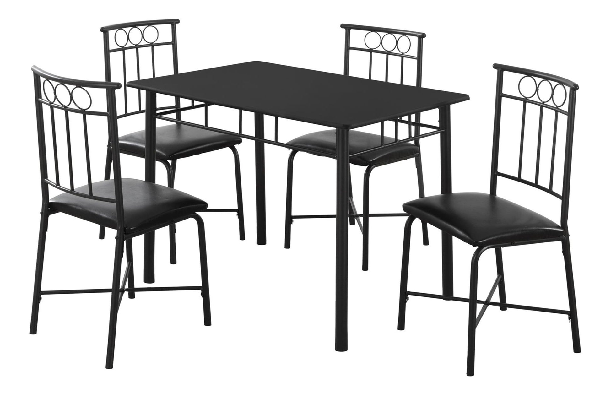 Dining Table Set, 5Pcs Set, Small, 40" Rectangular, Kitchen, Black Metal, Black Leather Look, Contemporary, Modern Black Foam Metal