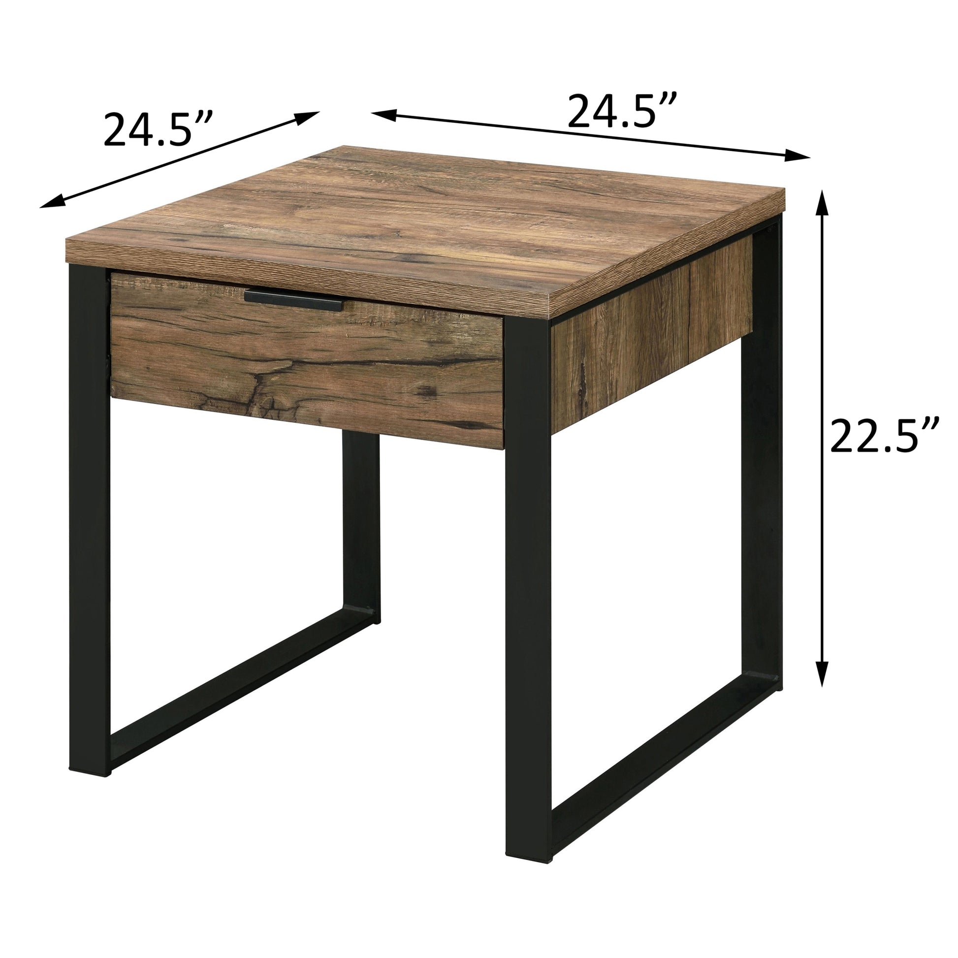 Weathered Oak And Black End Table With 1 Drawer Black Brown Primary Living Space Industrial Drawers Rectangular Wood Metal Sled