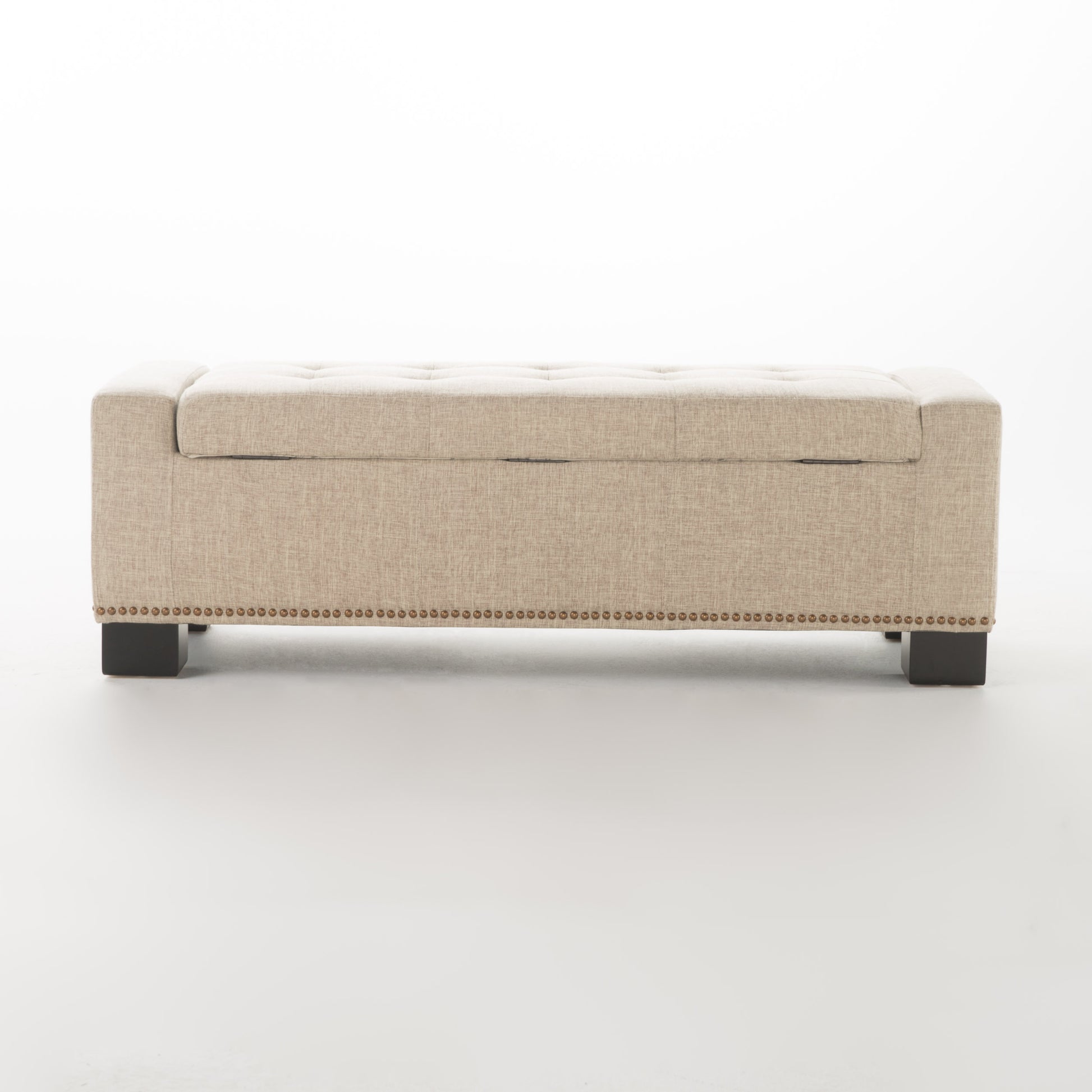 Chelsea Storage Ottoman W Studs Wheat Fabric