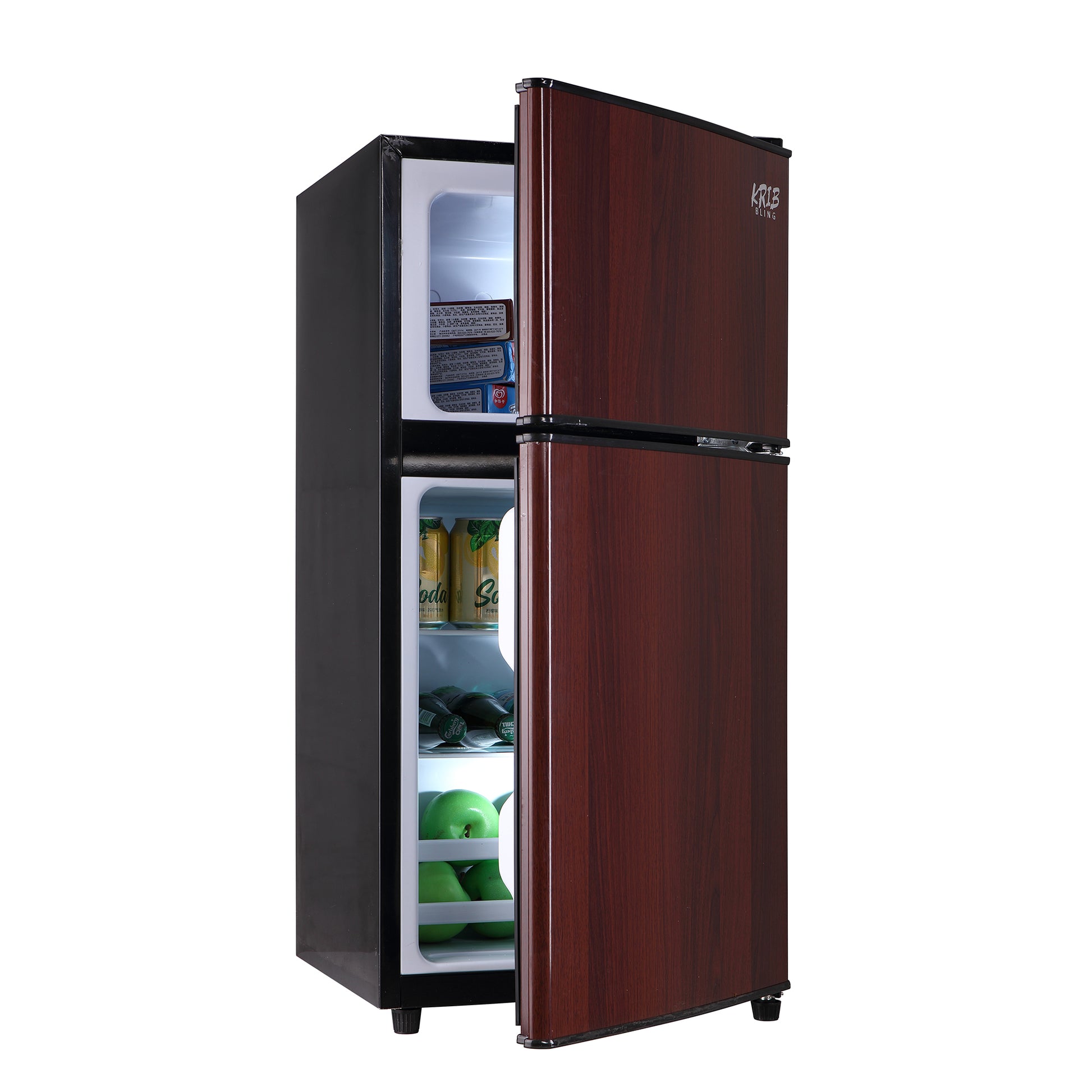 3.5Cu.Ft Compact Refrigerator Mini Fridge With Freezer, Small Refrigerator With 2 Door, 7 Level Thermostat Removable Shelves For Kitchen, Dorm, Apartment, Bar, Office, Wood Wood Kitchen Modern Abs Steel Q235