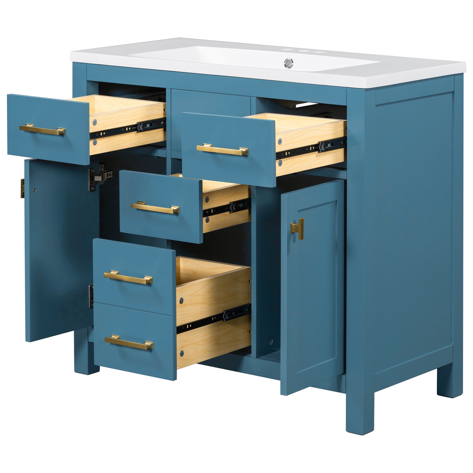 36'' Bathroon Vanity With Resin Sink Combo Set,Modern Freestanding Single Bathroom Cabinet With 4 Drawers & 2 Cabinets,Storage Cabinet For Bathroom, Solid Wood Frame Vanity Set Same As Sw000130Aac