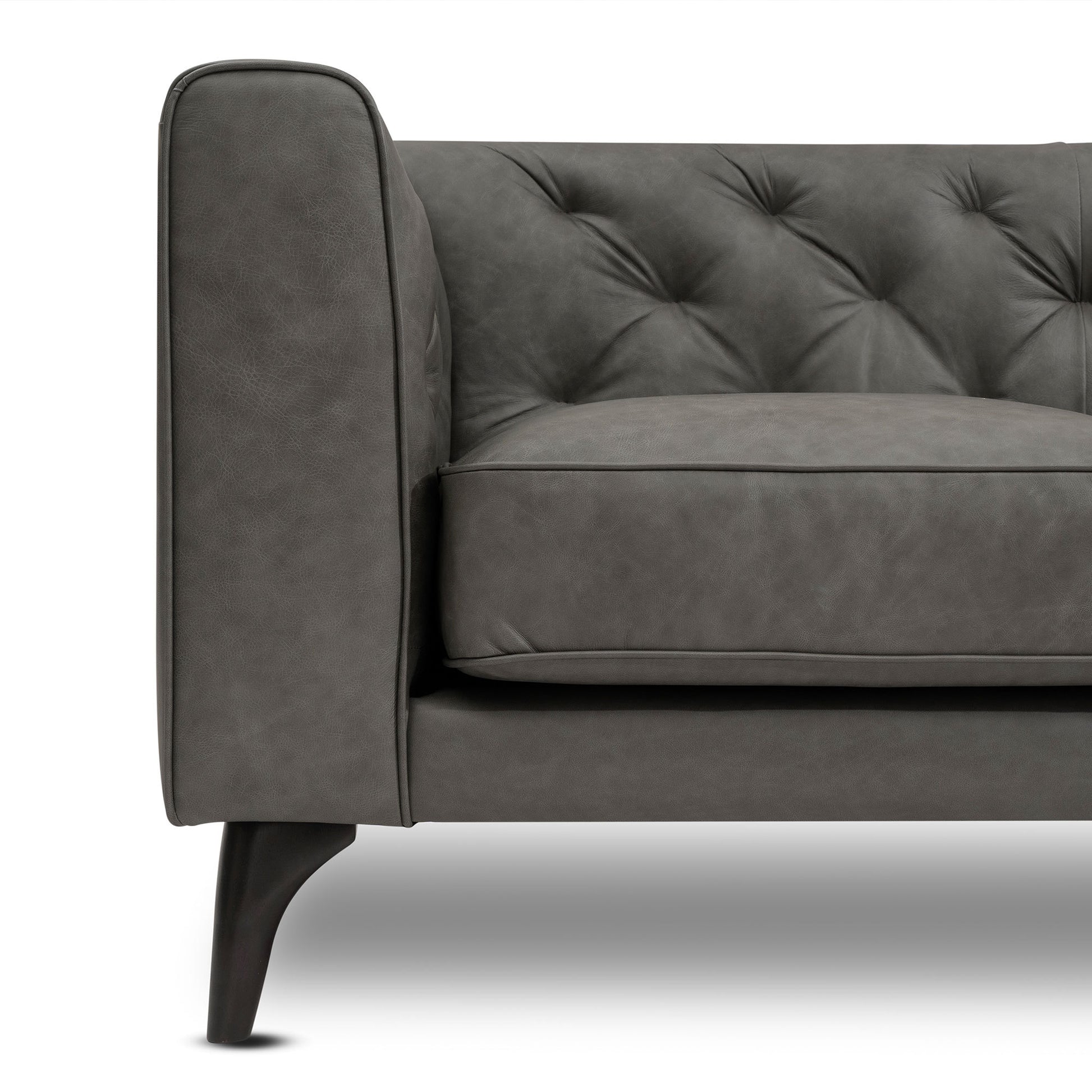 92.52 Inch Genuine Leather Couch 3 Seater Sofa With Tufted Back,Grain Leather Couch With Feather,Down Topper On Seating Surfaces Sofa For Living Room, Comfy Sofa Couch With Extra Deep Seats,Graphite Natural Graphite Genuine Leather 3 Seat