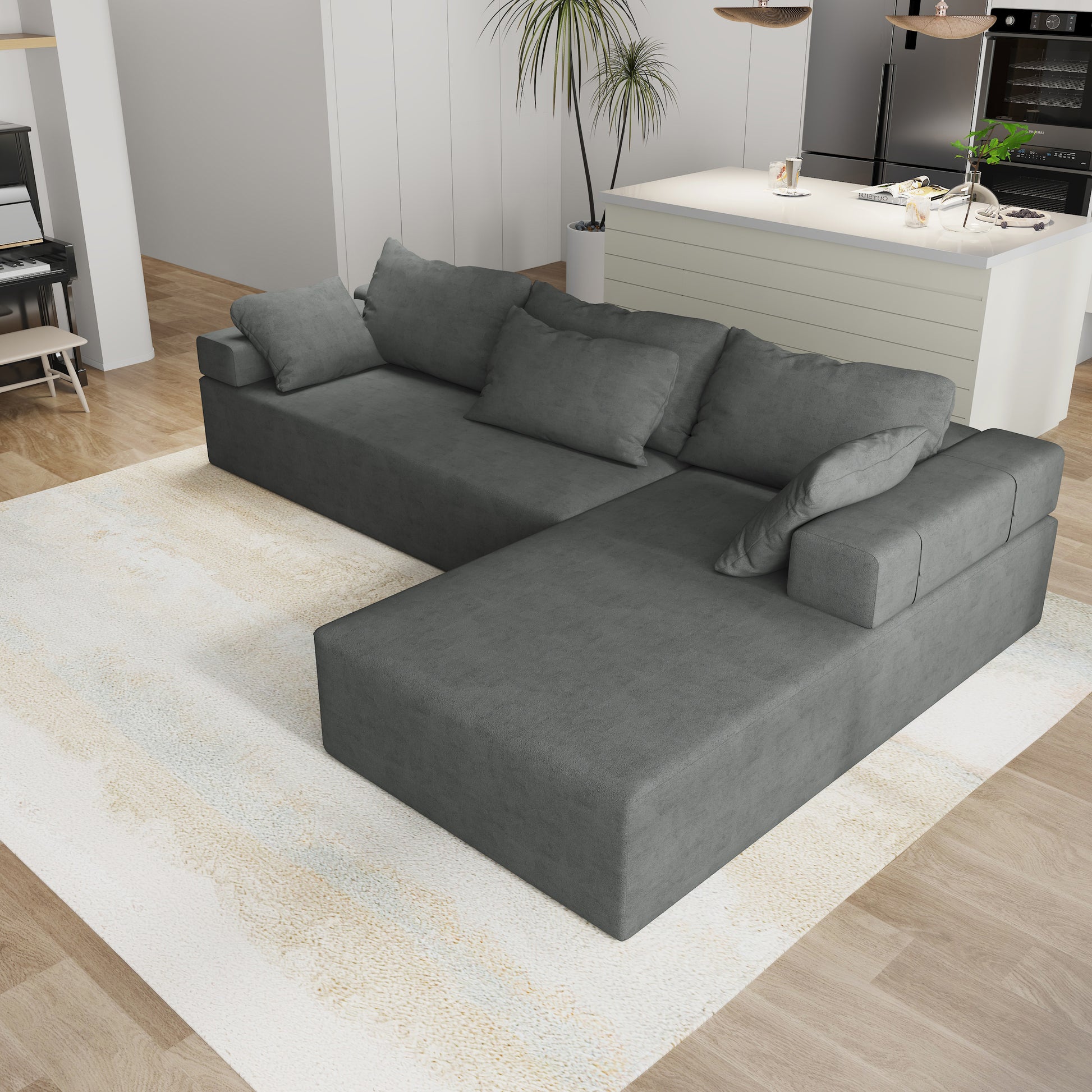 Modern Upholstered Sectional Sofa Couch Set,Modular 108" L Shaped Sectional Living Room Sofa Set With 6 Pillows,Free Combination Sofa Couch For Living Room,Bedroom Grey Foam Chenille 3 Seat
