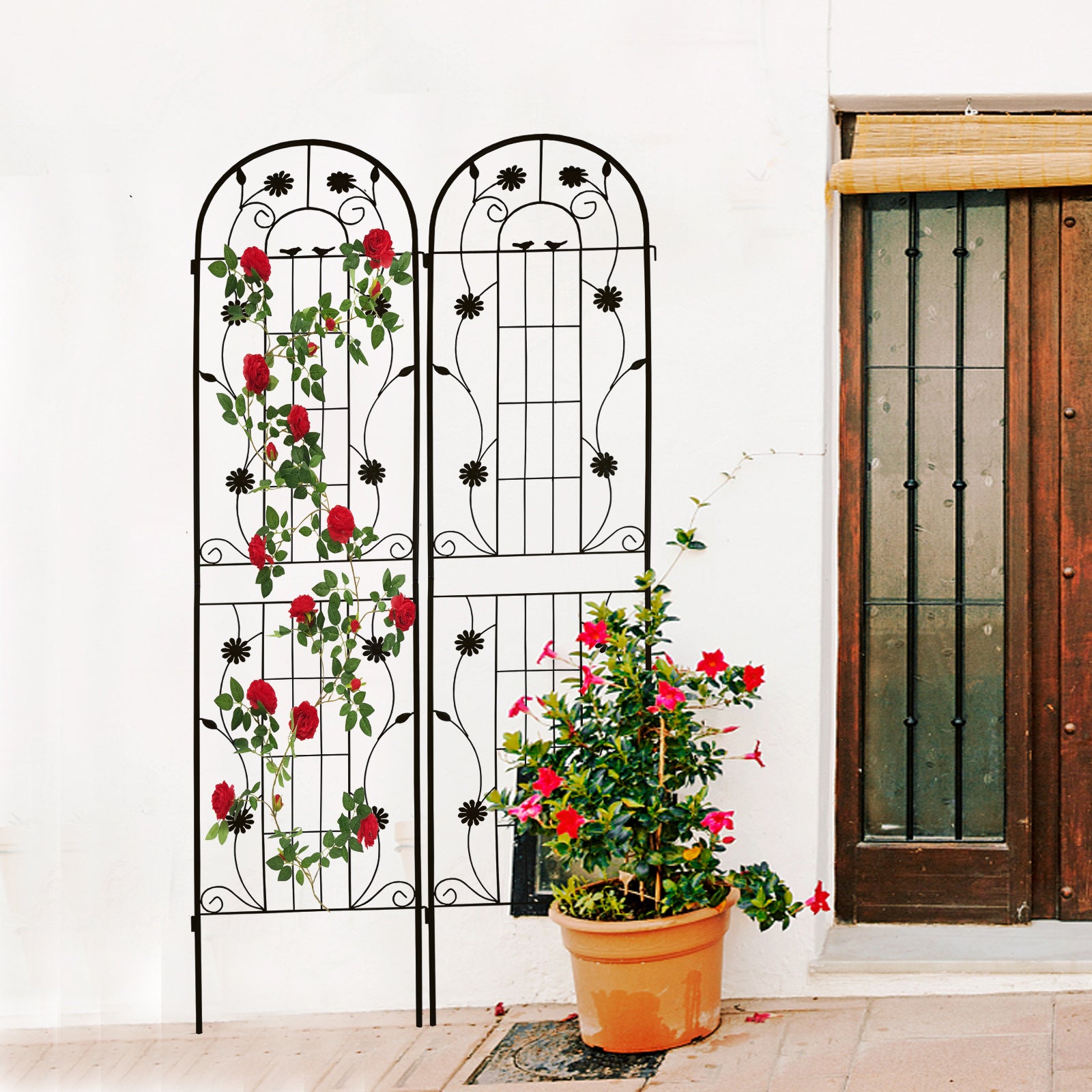 2 Pack Metal Garden Trellis 86.7" X 19.7" Rustproof Trellis For Climbing Plants Outdoor Flower Support Black Black Garden & Outdoor French Iron