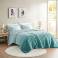 Ombre Shaggy Long Fur Comforter Mini Set King Aqua Polyester