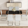 Table And Chair Set.A Rustic Industrial Rectangular Mdf Black Dining Table With Mdf Desktop And Electroplated Silver Metal Legs.Paried With 6 Chairs With Pu Cushion And Metal Legs. Black,Light Gray,Silver Seats 6 Mdf Metal