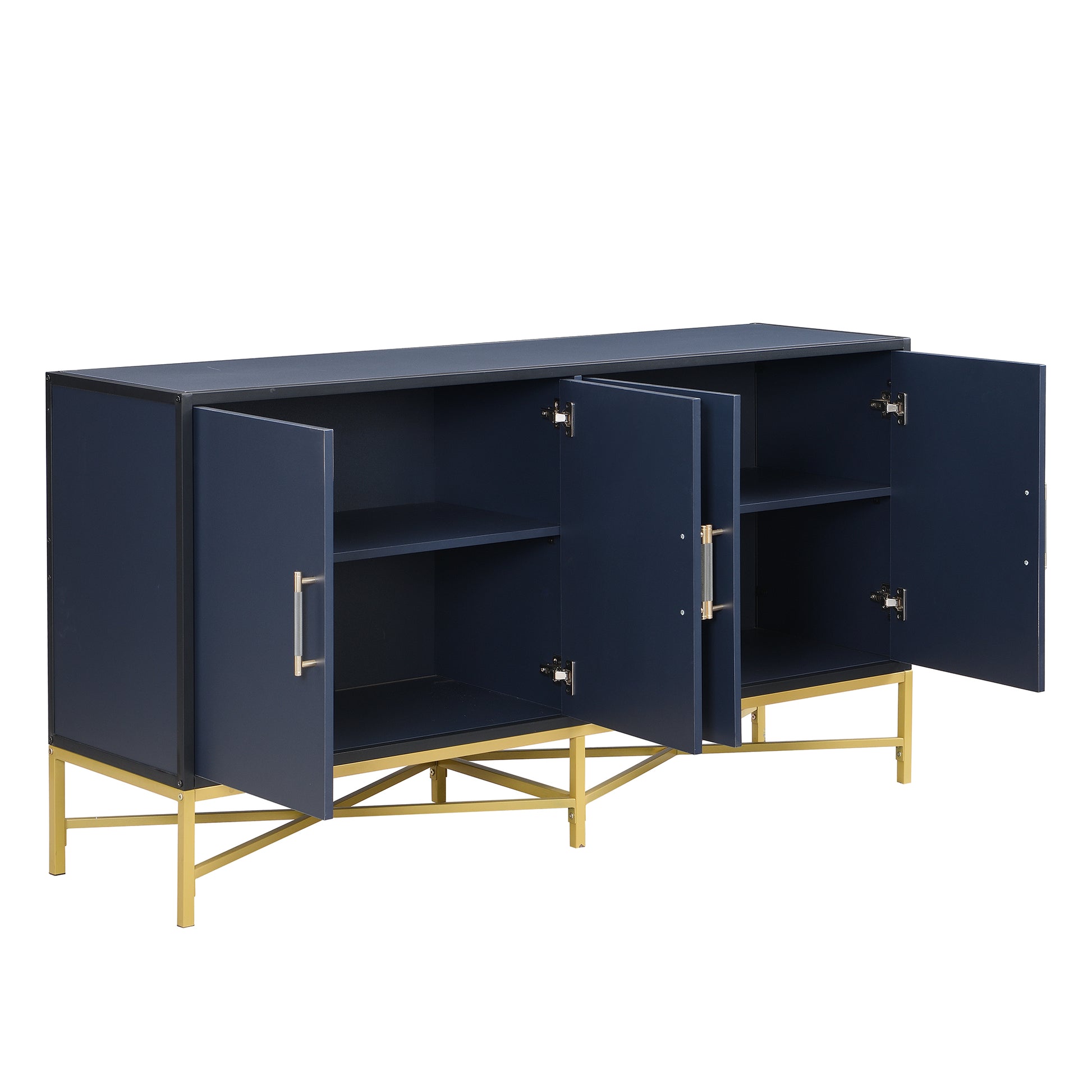 Distinctive Features Of Four Door Sideboard With Metal And Cross Leg Design,Suitable For Living Rooms,Entrance And Study Navy Blue American Design Mdf