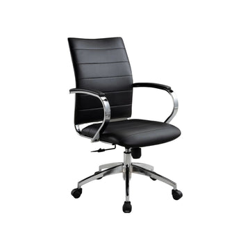 Zoha 27 Inch Adjustable Swivel Office Chair, Black Faux Leather, Chrome Black Fabric Metal