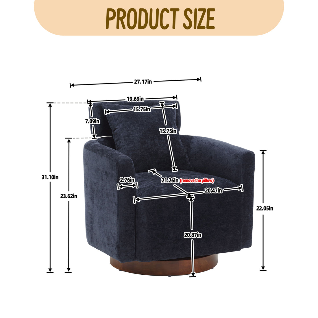 Coolmore 360 Degree Rotation Design, Multi Gear Adjustment Backrest, Soft And Comfortable Chenille Fabric, Ergonomic Design Of The Living Room Chair Navy Chenille