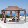 Outsunny 10' X 13' Patio Gazebo, Outdoor Gazebo Canopy Shelter With Curtains, Vented Roof, Steel Frame For Garden, Lawn, Backyard And Deck, Khaki Khaki Steel