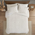 Ruched Fur Down Alternative Comforter Set Queen Ivory Polyester