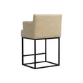 Coolmore Counter Height Bar Stools Set Of 2, Modern Barrel Bar Stool With Backrest And Arms, Black Metal Frames, Upholstered Bar Stools For Kitchen Island, Pub, Club Khaki Foam Pu Leather