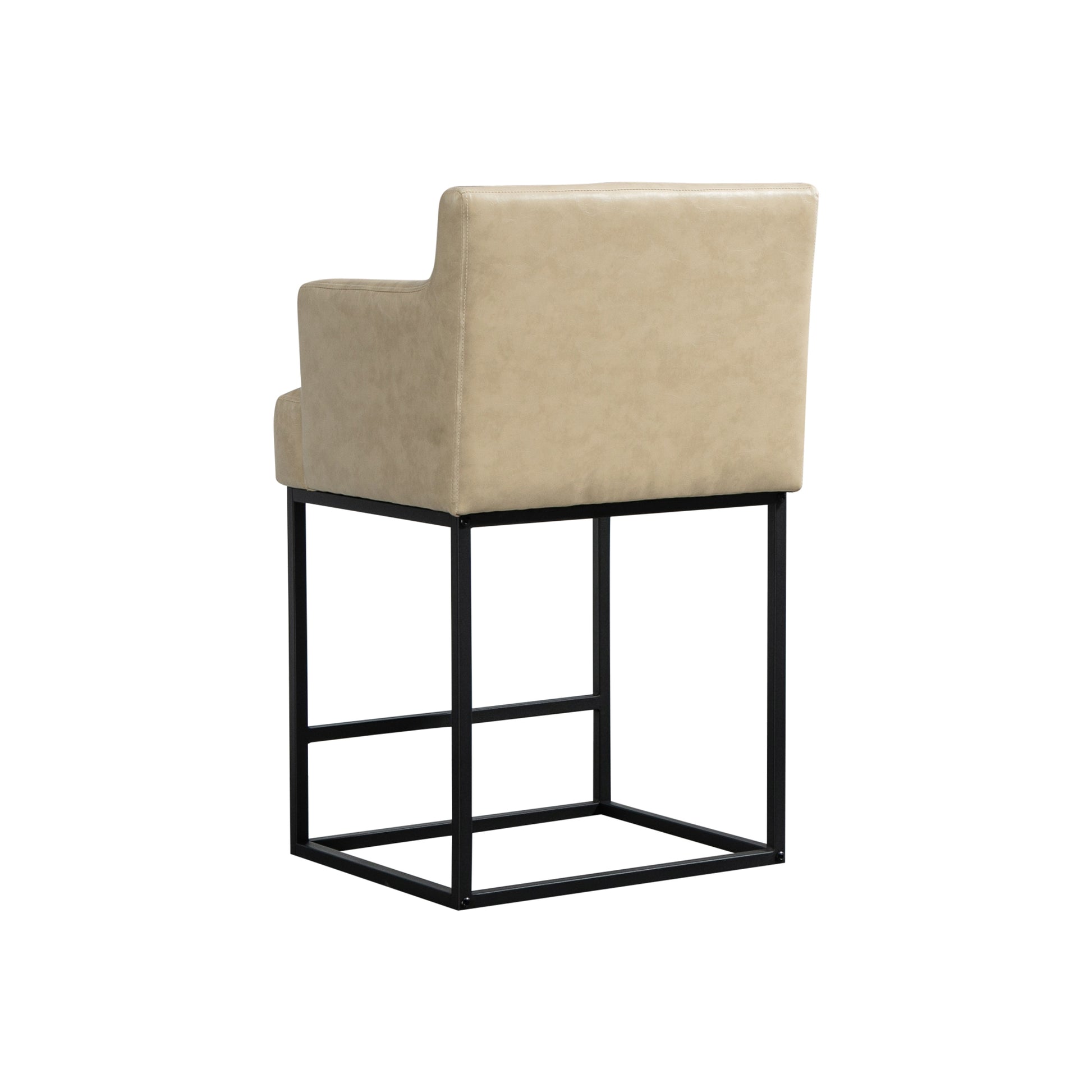 Coolmore Counter Height Bar Stools Set Of 2, Modern Barrel Bar Stool With Backrest And Arms, Black Metal Frames, Upholstered Bar Stools For Kitchen Island, Pub, Club Khaki Foam Pu Leather