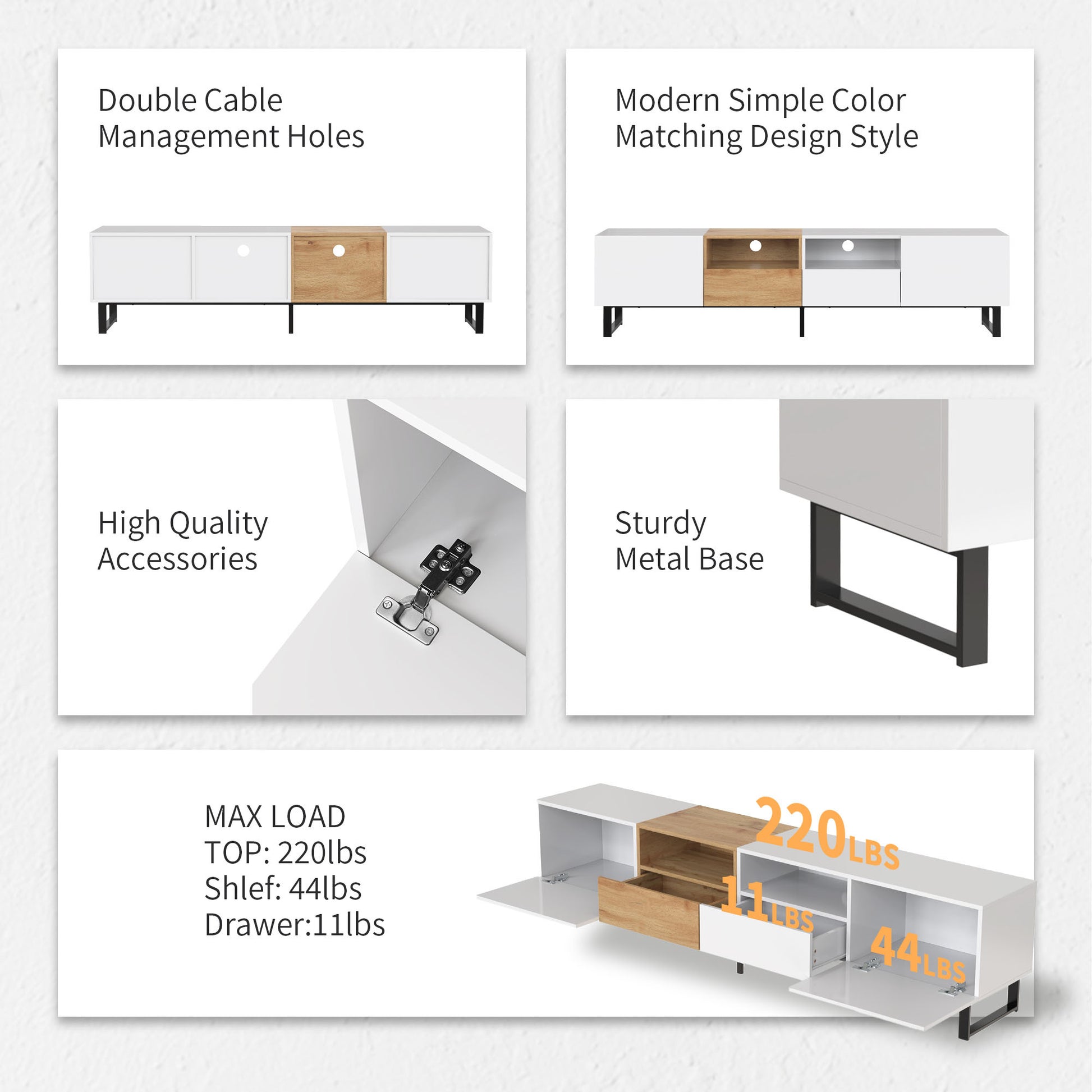 Modern Tv With 2 Cabinets& Open Storage Compartment, Color Matching Media Console Table For Tvs Up To 85'', Entertainment Center With Drop Down Door For Living Room, Bedroom, Home Theatre Wood Brown Primary Living Space 70 79 Inches 90 Inches Or Larger