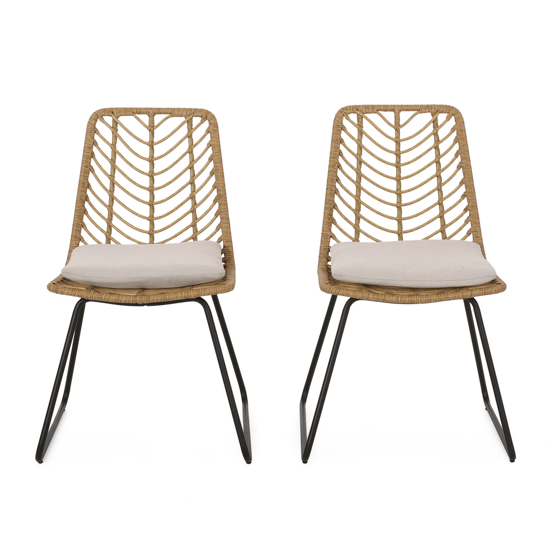 Deja Chair,2Pcs With 2 Cushions Light Brown Rattan