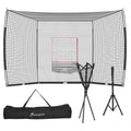 Soozier 17' X 5.5' Baseball Net With Strike Zone, Tee, Caddy, And Carry Bag For Pitching And Hitting, Portable Extra Large Softball And Baseball Training Equipment Black Steel