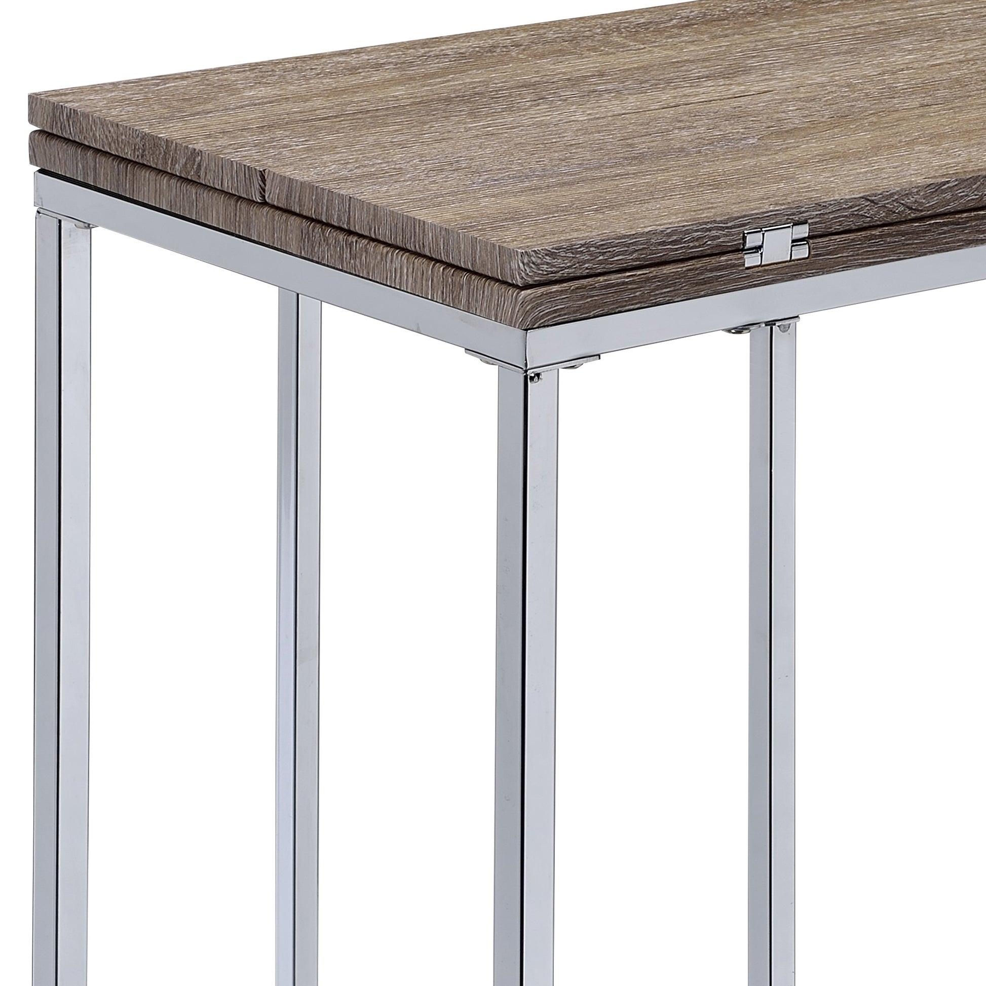 Danson Weathered Oak & Chrome Finish Accent Table Oak Wood Synthetic Wood