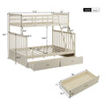 Twin Over Full Bunk Bed With Storage Drawers, Wooden Bunk Bed With Ladder And Safety Guard Rails Cream Full Cream Wood