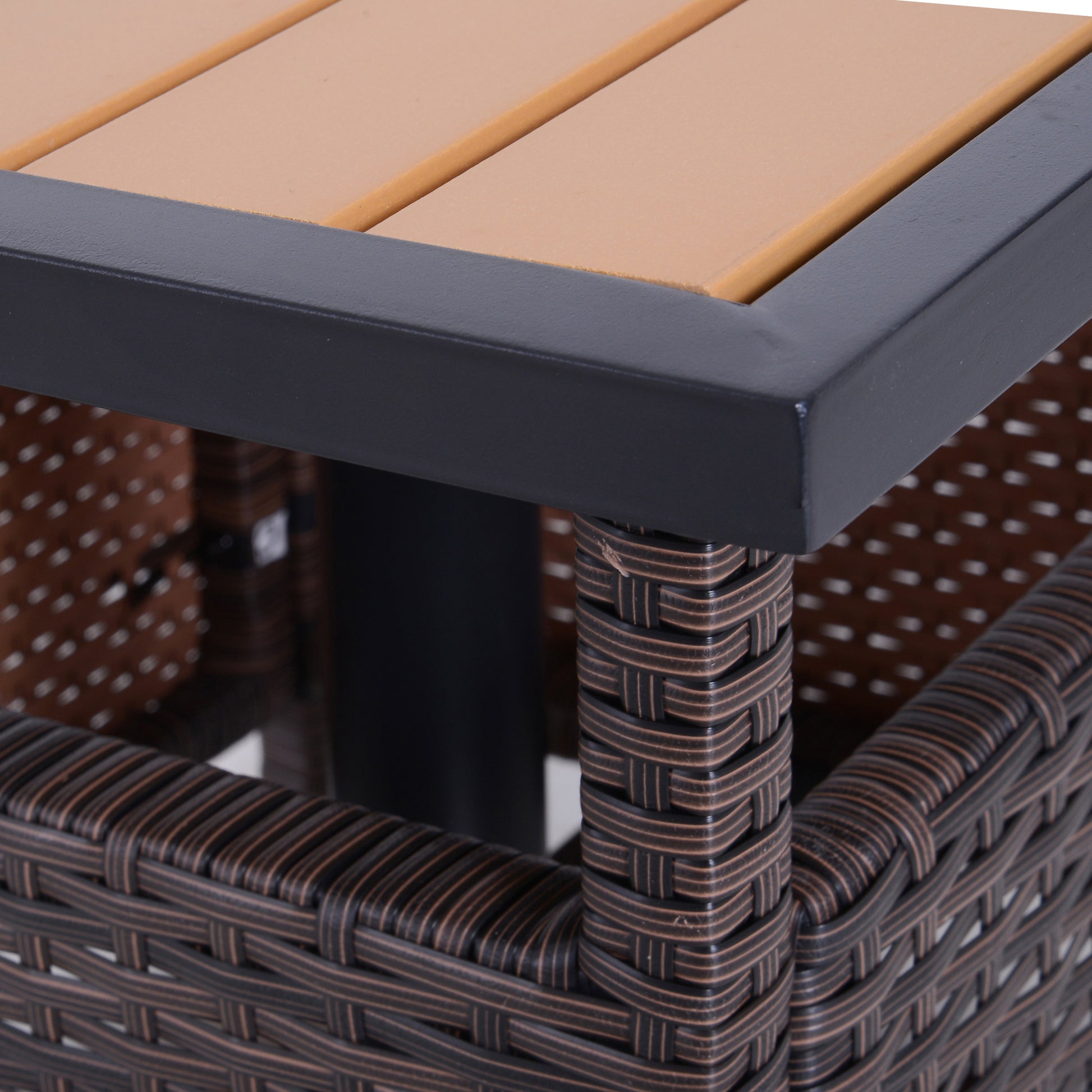 Outsunny 22'' Rattan Wicker Side Table With Steel Frame, Umbrella Insert Hole, Sand Bag For Outdoor, Patio, Garden, Backyard, Brown Brown Rattan
