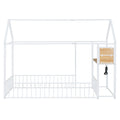 Twin Size Metal Bed House Bed Frame With Desk, Shelves, Power Outlets And Usb Ports, White Twin White Metal