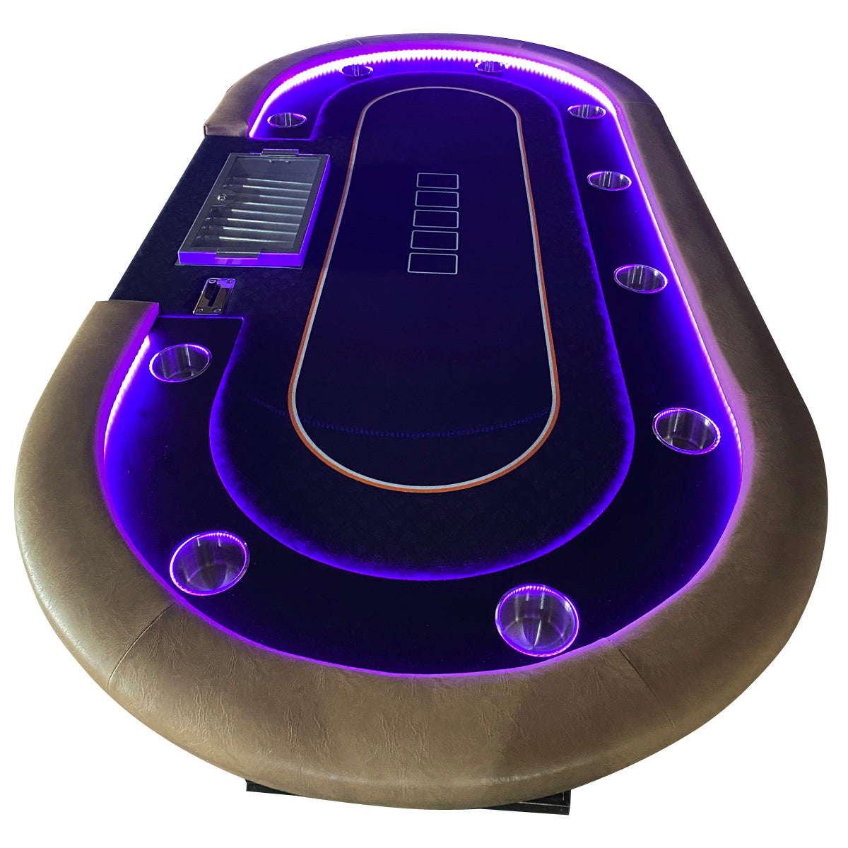 96" Premium Poker Table For 10 Player Texas Holdem Casino Game With Speed Cloth Dimmable Led Chip Tray Drop Box Black Primary Living Space Modern Wood