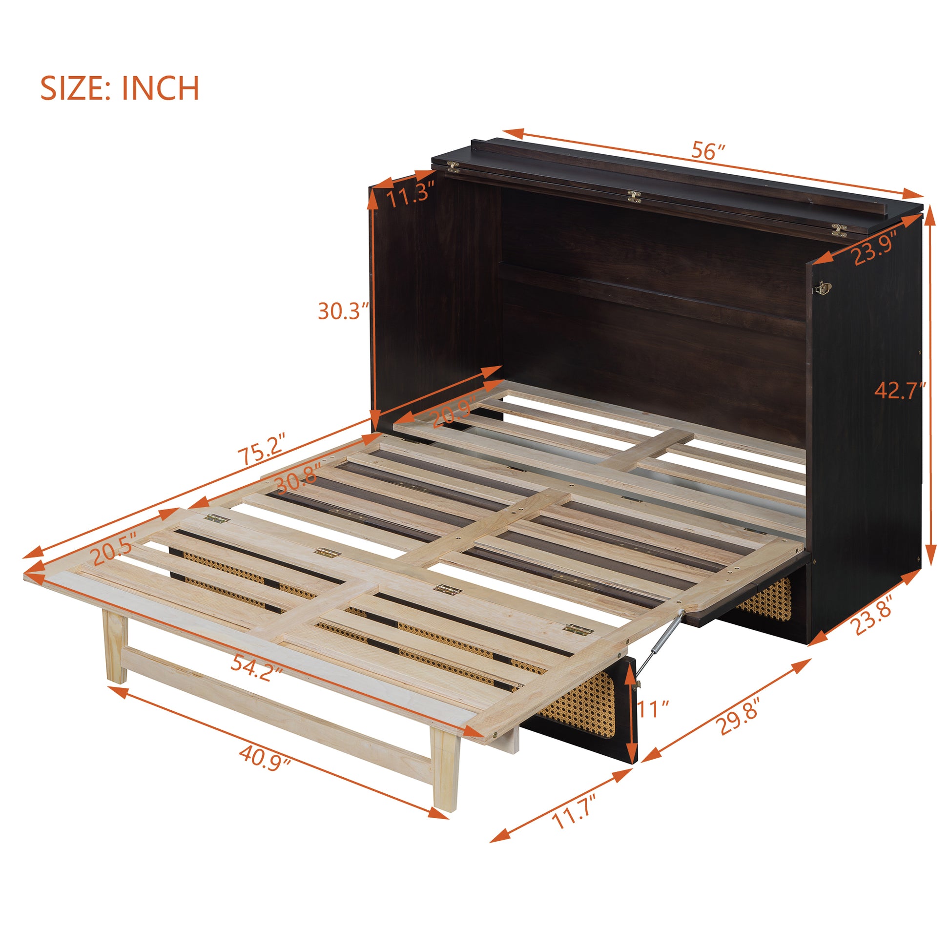 Full Size Murphy Bed With Large Drawers,Espresso Full Espresso Plywood